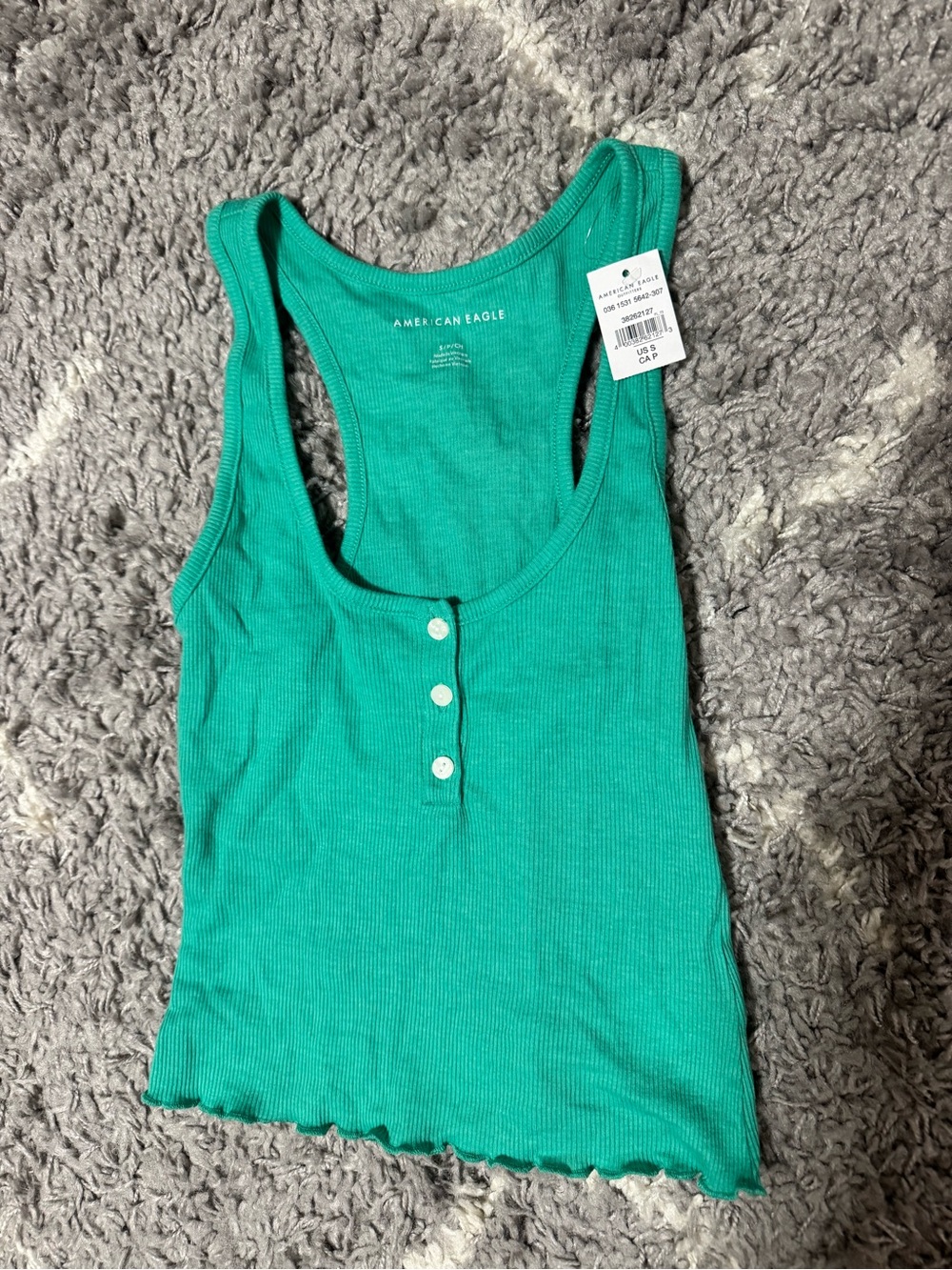 American Eagle Outfitters Teal Ribbed Button-Front Tank
